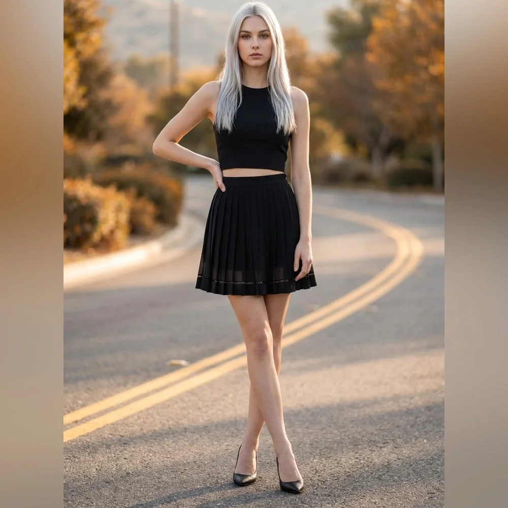 New Authentic Versace Pleated Silk Georgette Skirt in Black